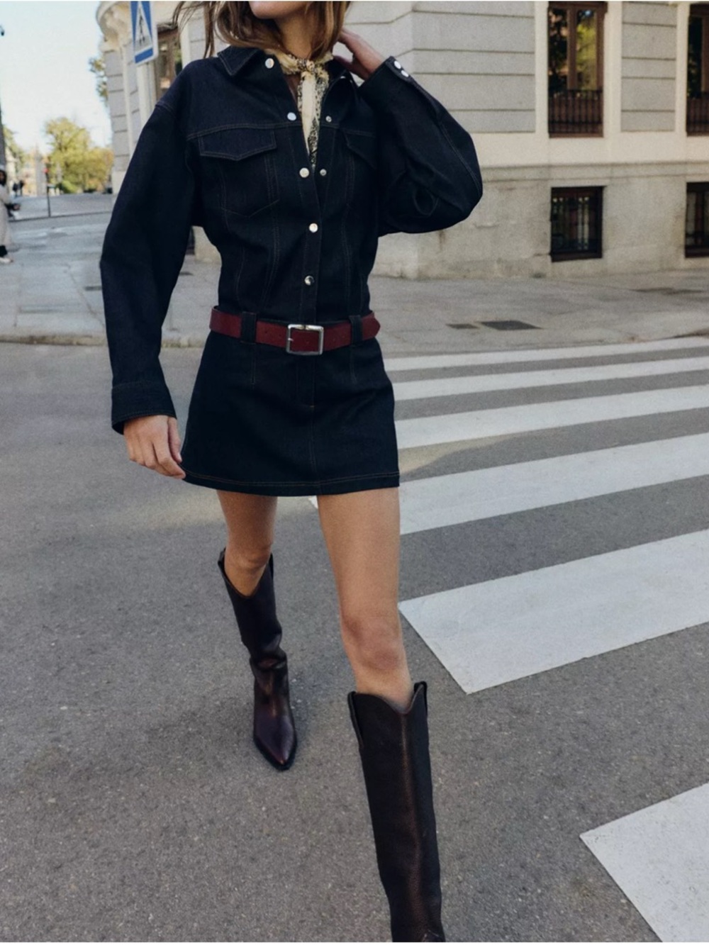 Zara black western boots Pointed-Toe Knee-High Heeled Boots